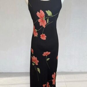Vintage Y2K black floral slip dress classic early 2000s silhouette